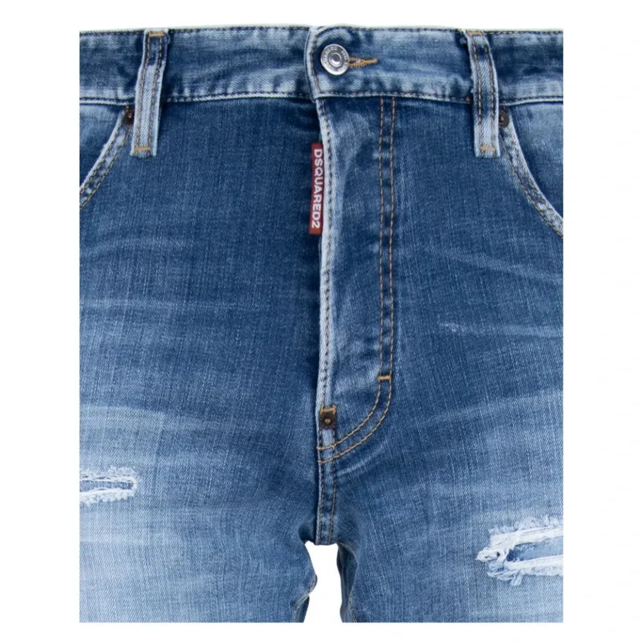 Dsquared2 Herenknoop Jeans met Leren Patch-Heren Jeans