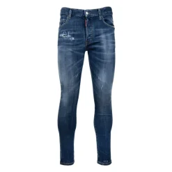 Dsquared2 Herenknoop Jeans met Leren Patch-Heren Jeans