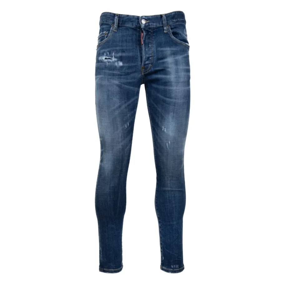 Dsquared2 Herenknoop Jeans met Leren Patch-Heren Jeans