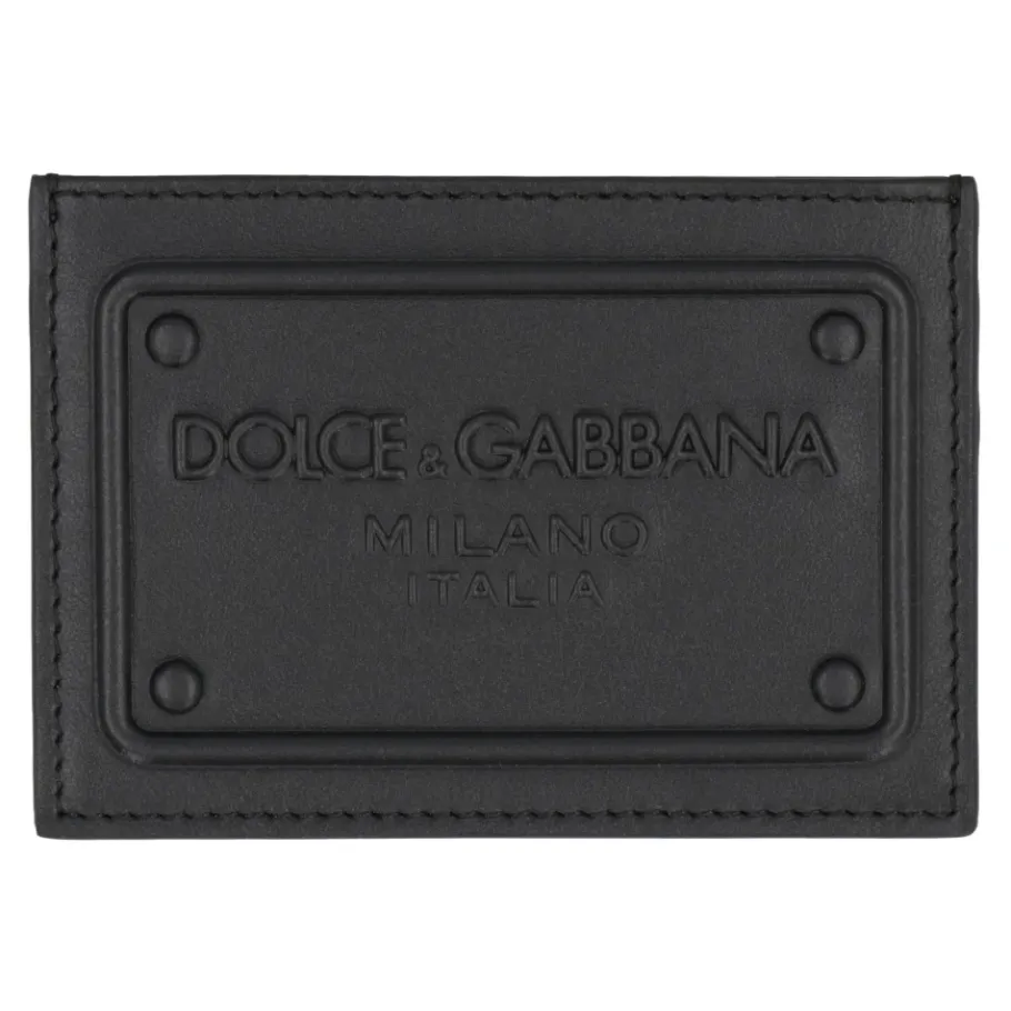 Dolce & Gabbana Kalfsleren Kaarthouder met Verhoogd Logo-Heren Portefeuilles