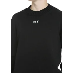 Off White Katoenen trui met ronde hals-Heren Truien & Vesten