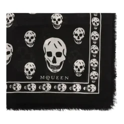 Alexander McQueen Klassieke Skull Sjaal Wit Franje-Heren Sjaals