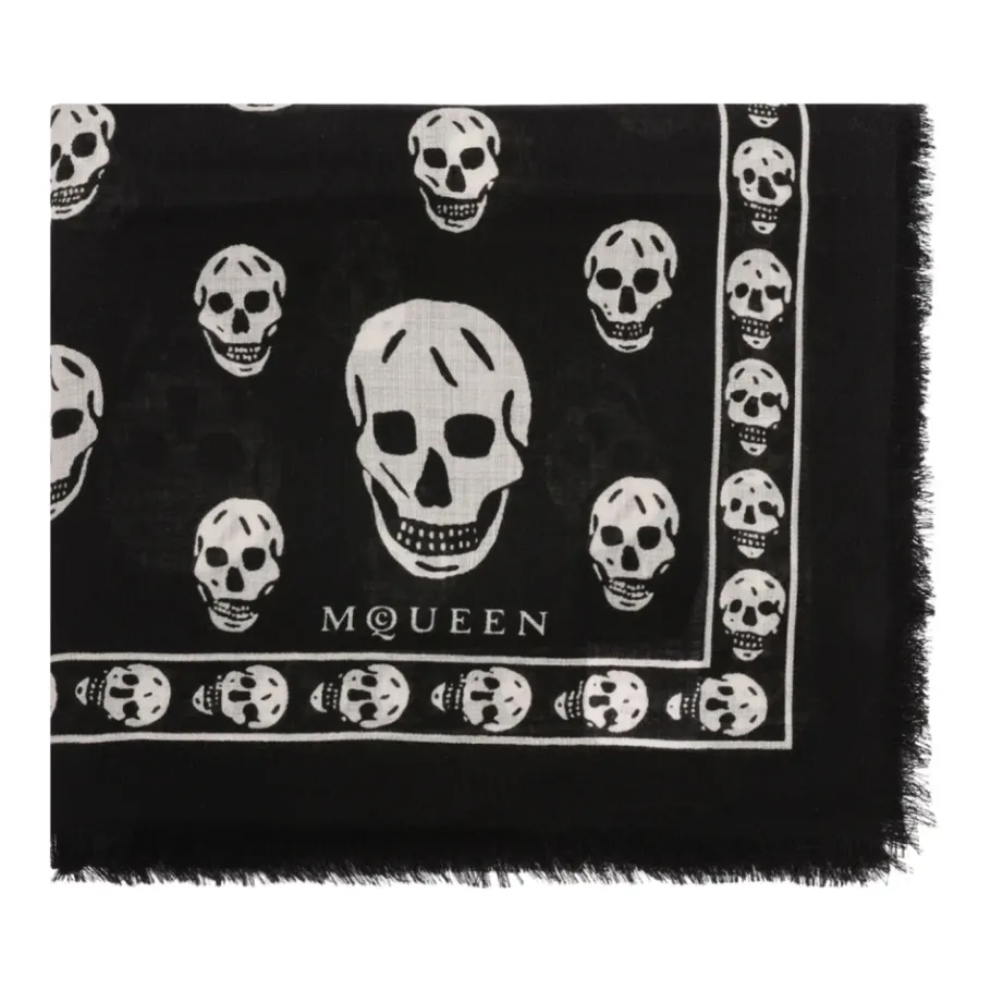 Alexander McQueen Klassieke Skull Sjaal Wit Franje-Heren Sjaals