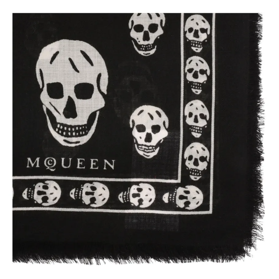 Alexander McQueen Klassieke Skull Sjaal Wit Franje-Heren Sjaals