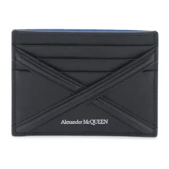 Alexander McQueen Leren Cardholder met Harnas Detail en Logo Print-Heren Portefeuilles