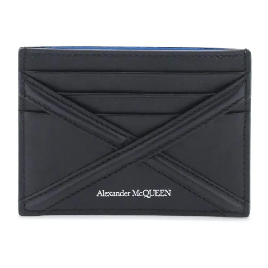 Alexander McQueen Leren Cardholder met Harnas Detail en Logo Print-Heren Portefeuilles