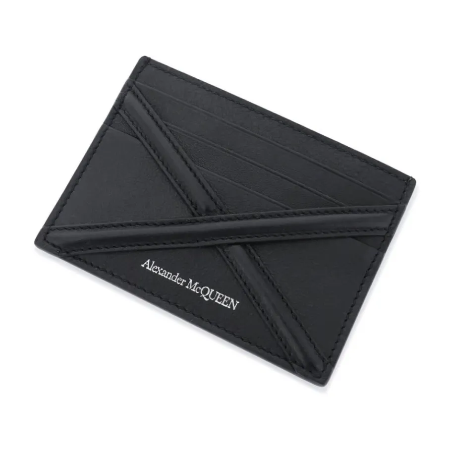 Alexander McQueen Leren Cardholder met Harnas Detail en Logo Print-Heren Portefeuilles