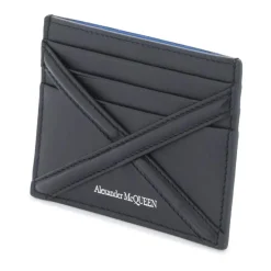 Alexander McQueen Leren Cardholder met Harnas Detail en Logo Print-Heren Portefeuilles