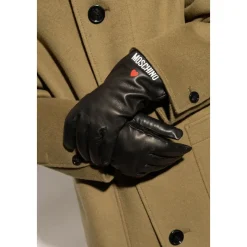 Moschino Leren handschoenen met bedrukt logo-Heren Handschoenen