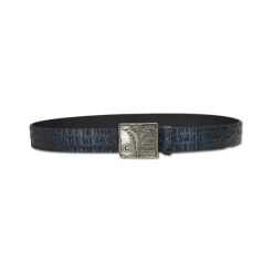 Carlo Colucci Leren riem met crocoprint-Heren Riemen