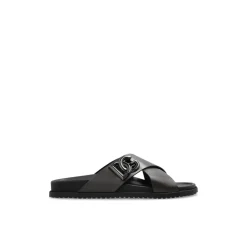 Dolce & Gabbana Leren slippers met logo-Heren Slippers