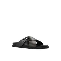 Dolce & Gabbana Leren slippers met logo-Heren Slippers