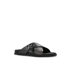 Dolce & Gabbana Leren slippers met logo-Heren Slippers