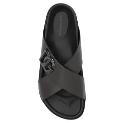 Dolce & Gabbana Leren slippers met logo-Heren Slippers
