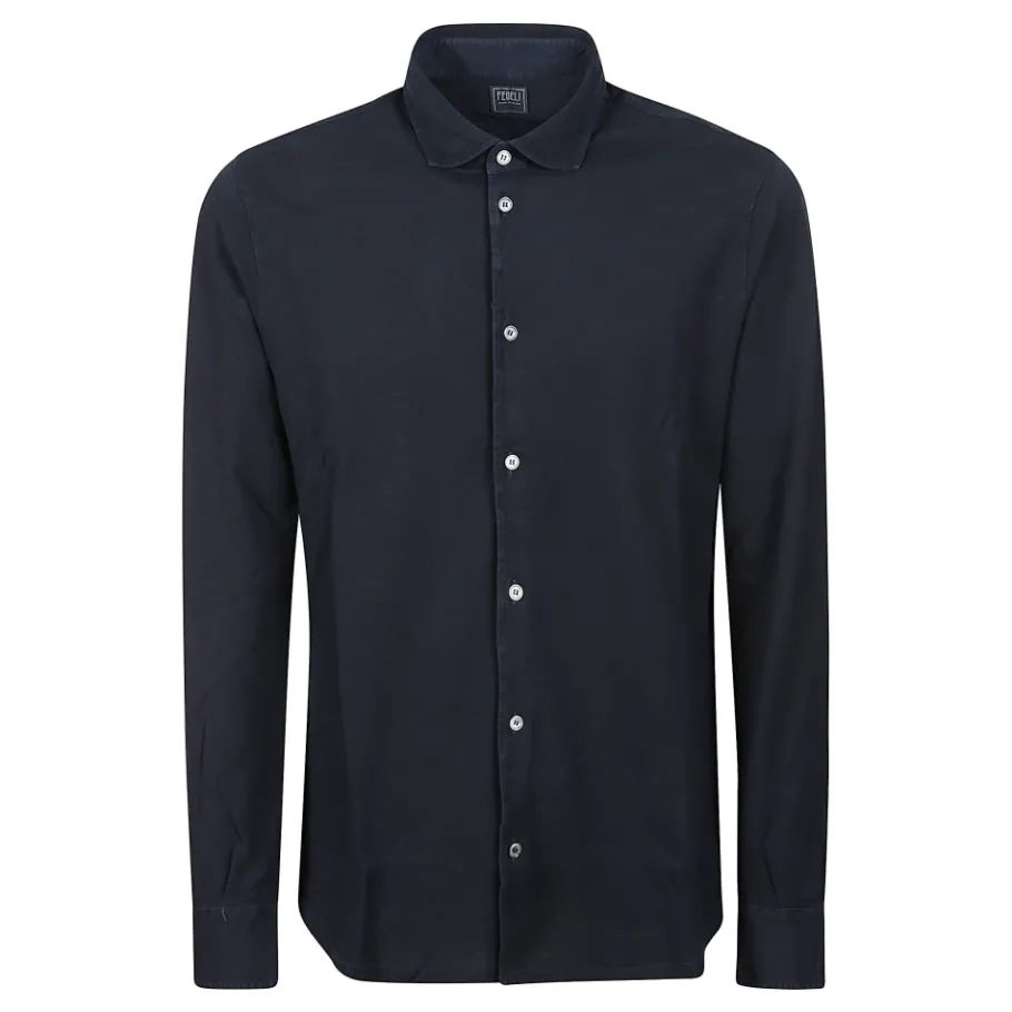 Fedeli Licht Piqué Katoenen Shirt met Lange Mouwen-Heren Overhemden