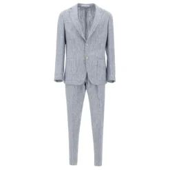 Eleventy Licht Linnen Blend Pak-Heren Kostuums
