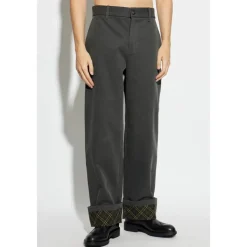 Burberry Logo Geborduurd Broek met Omgeslagen Zoom-Heren Broeken