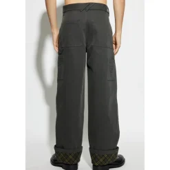 Burberry Logo Geborduurd Broek met Omgeslagen Zoom-Heren Broeken