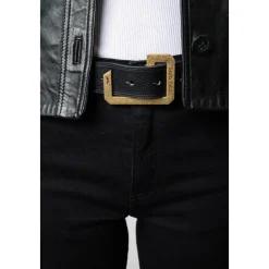 Zadig & Voltaire Marinee leren riem met gestreepte gouden metalen gesp-Heren Riemen