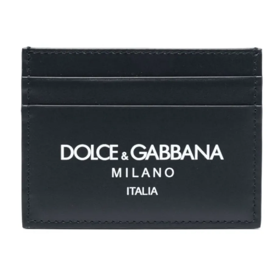 Dolce & Gabbana Midnight Blue Leren Kaarthouder met Logo Print-Heren Portefeuilles
