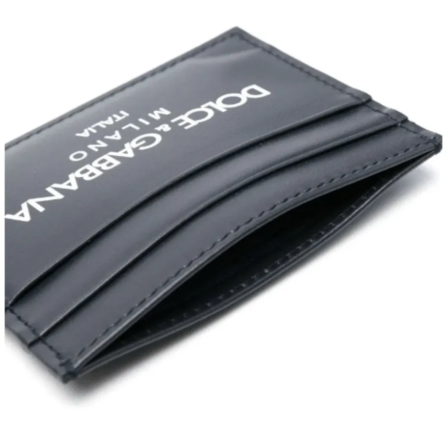 Dolce & Gabbana Midnight Blue Leren Kaarthouder met Logo Print-Heren Portefeuilles