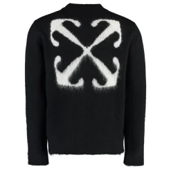 Off White Mohair Blend Crewneck Sweater-Heren Truien & Vesten