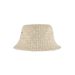 Balmain Monogram Jacquard Ivoorkleurige en Witte Bucket Hat-Heren Hoeden