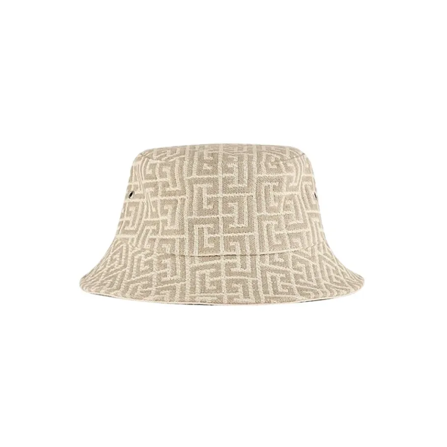 Balmain Monogram Jacquard Ivoorkleurige en Witte Bucket Hat-Heren Hoeden