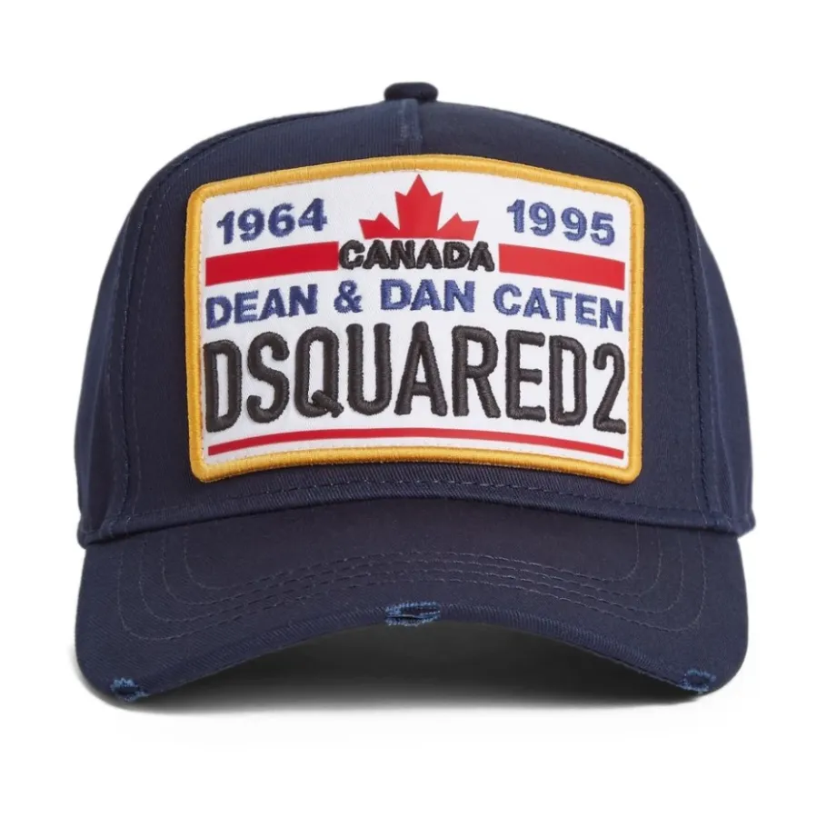 Dsquared2 Navy Blue Logo Patch Curved Peak Hat-Heren Petten