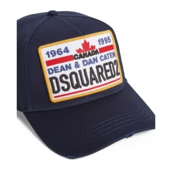 Dsquared2 Navy Blue Logo Patch Curved Peak Hat-Heren Petten