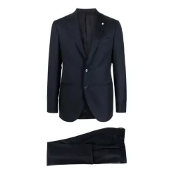 Luigi Bianchi Mantova Navy Wol Pak Jas Broek-Heren Kostuums