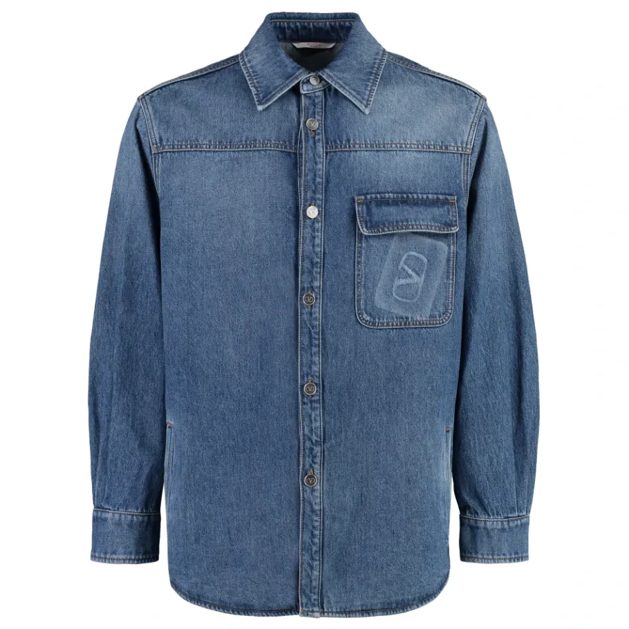 Valentino Garavani Overshirt In Denim-Heren Overhemden