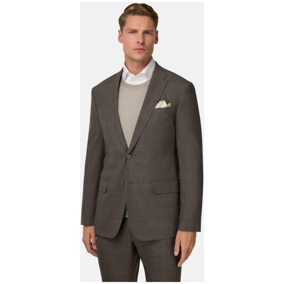 Boggi Milano Prince Of Wales Wollen Blend Stretch Pak Stijl Anve-Heren Kostuums