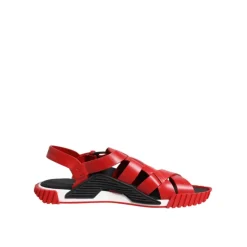 Dolce & Gabbana Rode en Zwarte Leren Enkelband Sandalen-Heren Sandalen