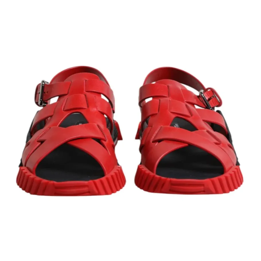 Dolce & Gabbana Rode en Zwarte Leren Enkelband Sandalen-Heren Sandalen