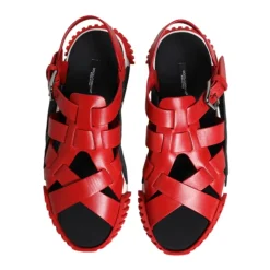 Dolce & Gabbana Rode en Zwarte Leren Enkelband Sandalen-Heren Sandalen