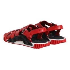 Dolce & Gabbana Rode en Zwarte Leren Enkelband Sandalen-Heren Sandalen