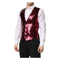 Dolce & Gabbana Rode Pailletten Formele Vest-Heren Kostuums