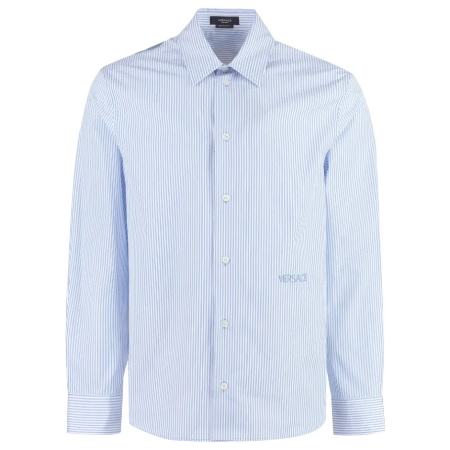 Versace Seashell Baroque Polka Dot Katoen Poplin Overhemd-Heren Overhemden