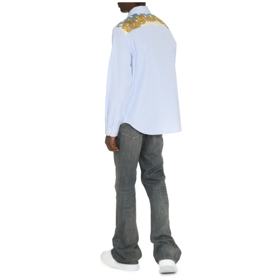 Versace Seashell Baroque Polka Dot Katoen Poplin Overhemd-Heren Overhemden