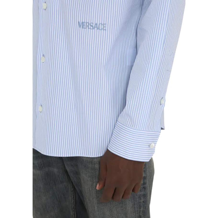 Versace Seashell Baroque Polka Dot Katoen Poplin Overhemd-Heren Overhemden