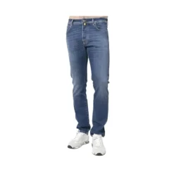 Jacob Cohën Slim Fit Gewassen e Jeans met Gele Stiksels-Heren Jeans