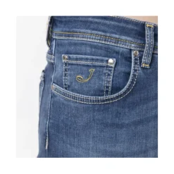 Jacob Cohën Slim Fit Gewassen e Jeans met Gele Stiksels-Heren Jeans