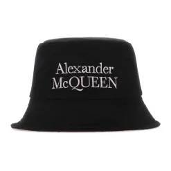 Alexander McQueen Stijlvolle Omkeerbare Blackylon Hoed-Heren Hoeden