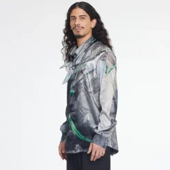 FLÂNEUR Street Image Viscose Shirt met Capuchon-Heren Overhemden