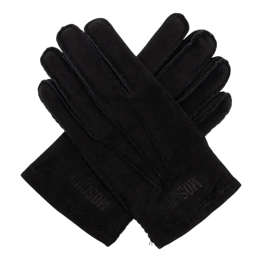 Moschino Suède handschoenen met geborduurd logo-Heren Handschoenen