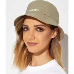 Kenzo Tiger Head Khaki Bucket Hat-Heren Hoeden