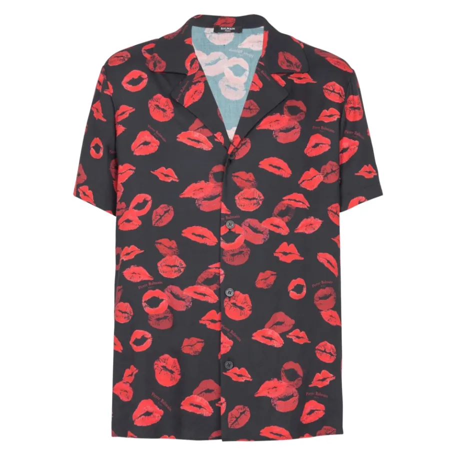 Balmain Twill pyjama overhemd met Kiss print-Heren Overhemden