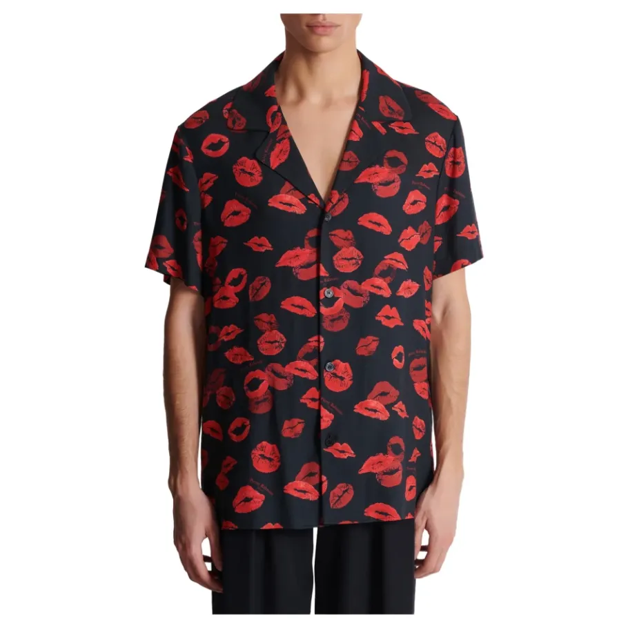 Balmain Twill pyjama overhemd met Kiss print-Heren Overhemden