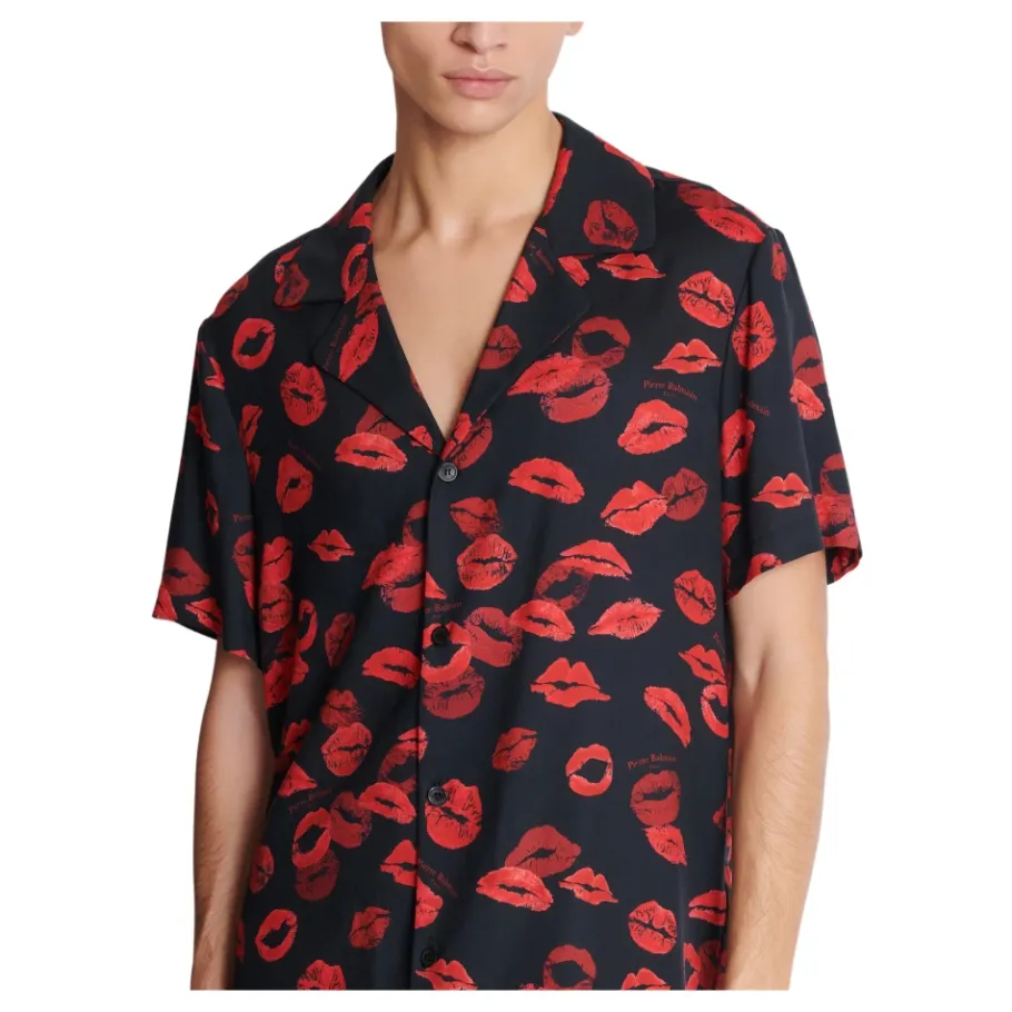Balmain Twill pyjama overhemd met Kiss print-Heren Overhemden